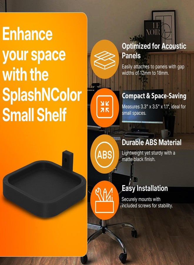 splash n color رف صغير من سبلاش آند كلر للألواح الصوتية - رف حائط عائم بتصميم سهل التركيب، حل تخزين وعرض عصري للمنزل أو المكتب - مصنوع من مادة ABS - أسود - عبوة واحدة (مربع ذو زوايا مستديرة) - Image 2